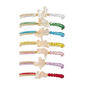7Pcs 7 Colors Adjustable Faceted Bicone Glass & Round Glass Seed Beads Braided Bead Bracelets, with Natural Citrine & Brass Round Beads