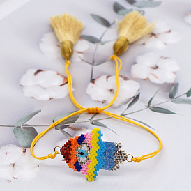 Богемный регулируемый браслет из бисера с изображением руки хамсы и узором «сглаз» для женщин