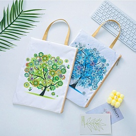 DIY Seasonal Theme Tree Pattern Zipper Handbag Diamond Painting Kits, Including Resin Rhinestones, Pen, Tray & Glue Clay