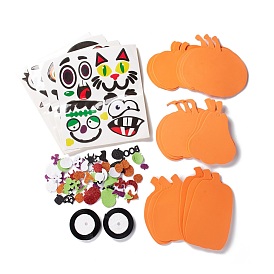 DIY Pumpkin Jack-O'-Lantern Pendant Decoration Kits, Halloween Theme, with 2 Rolls Polyester Ribbon, 4 Sheets Paper Sticker & 200Pcs Glittered Plastic Stickers