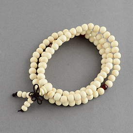 Wrap Style Buddhist Jewelry White Wood Round Beaded Bracelets or Necklaces