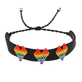 Friendship Heart Loom Pattern Seed Beads Bracelets for Women, Adjustable Nylon Cord Braided Bead Bracelets