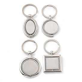 Вращающийся брелок из цинкового сплава с кабошонами, пустые двухсторонние лотки, с железными разрезными брелоками, платина