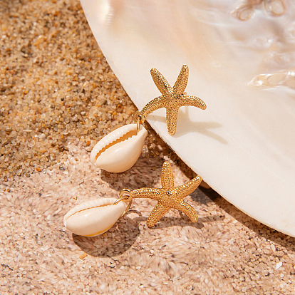 Серьги-гвоздики с ракушками из цинкового сплава, в форме раковины с морской звездой