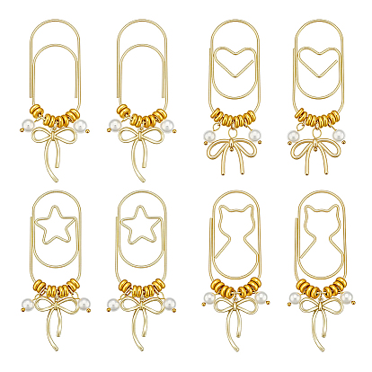 8pcs trombones en fer, avec des pendentifs en alliage et des perles de coquillage, bowknot