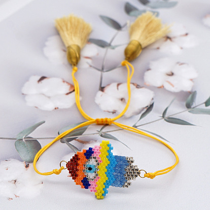 Богемный регулируемый браслет из бисера с изображением руки хамсы и узором «сглаз» для женщин