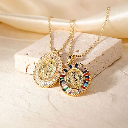 Латунный кубический цирконий овальный дизайн кулон Дева Мария изысканные ожерелья, золотые