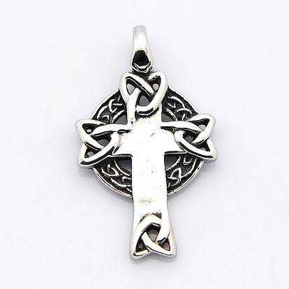 Rétro croix avec anneau 304 pendentifs en acier inoxydable, 47x28x4mm, Trou: 6x7mm