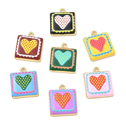 Pendentifs en laiton imprimés, breloques carrées et en forme de cœur, crémaillère plaquage, plaqué longue durée, sans plomb et sans cadmium, réel 18 k plaqué or