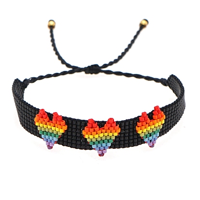 Friendship Heart Loom Pattern Seed Beads Bracelets for Women, Adjustable Nylon Cord Braided Bead Bracelets