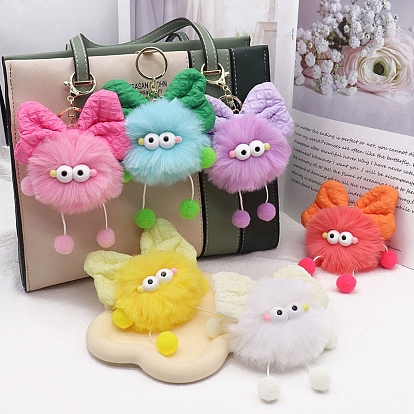 Милый брелок из меха кролика рекса, с металлической застежкой, для украшения ключа автомобиля сумки, бантом