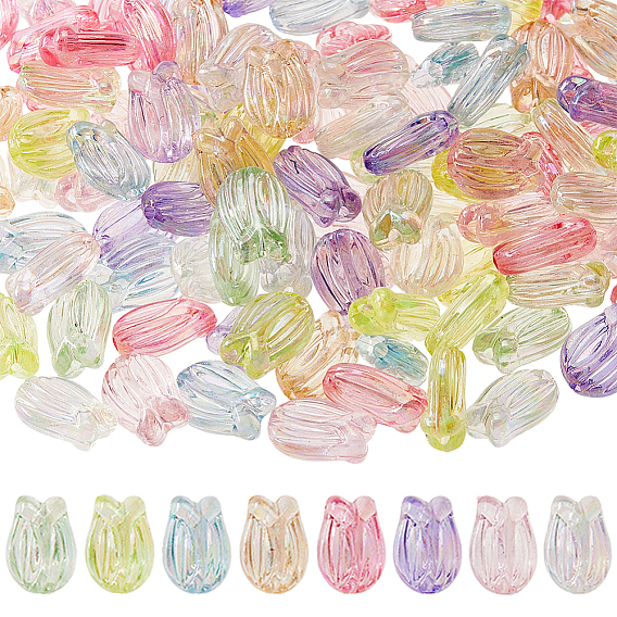 100 шт. прозрачных бусин из АБС-акрилового пластика, с покрытием AB цвета, тюльпан