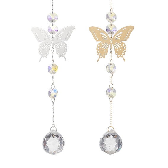 201 Подвески-коннекторы из нержавеющей стали и стеклянные подвески-ловец солнца, с 304 кабельными цепочками из нержавеющей стали, бабочка