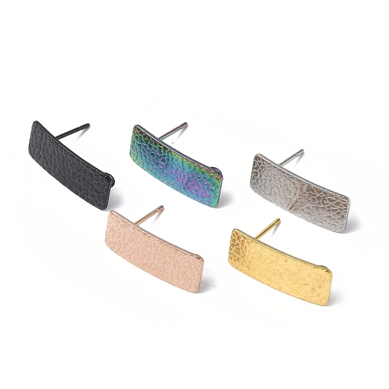 304 находка серег из нержавеющей стали, с вертикальными петлями, личи текстурированный прямоугольник, ионное покрытие (ip)