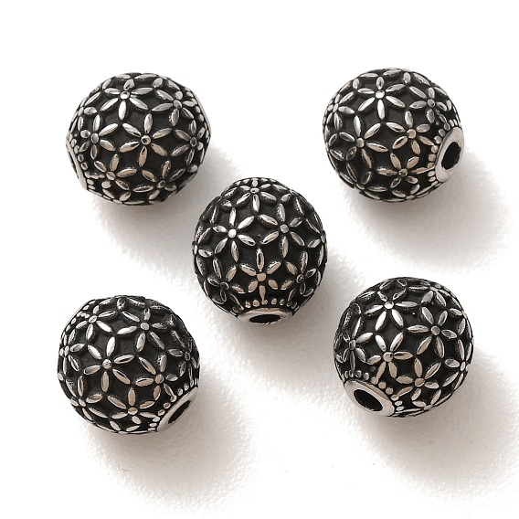 304 Stainless Steel Beads, Round with Flower