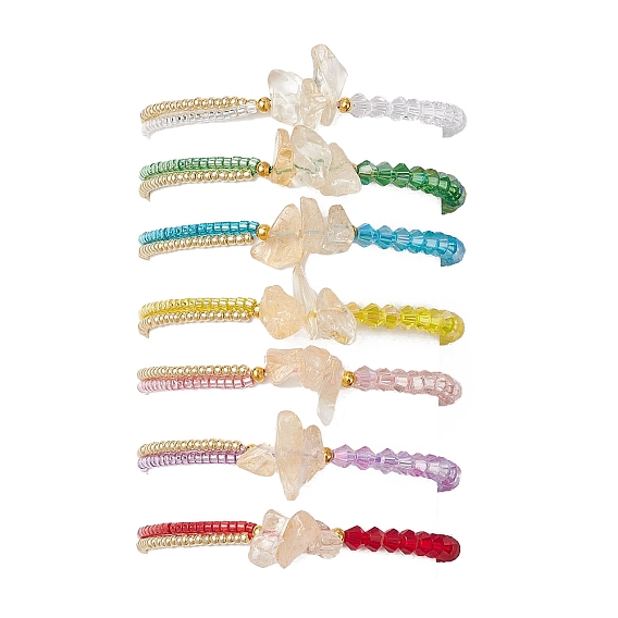 Граненый биконусный стеклянный с круглыми стеклянными бусинами плетеные браслеты из бисера, с натуральным цитрином и латунными круглыми бусинами