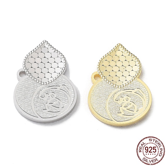 Rhodium Plated 925 Sterling Silver Pendants, Gourd with Polka Dot Charm, Textured