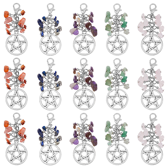 Подвеска из натурального драгоценного камня, плоский круглый сплав с подвеской в виде звезды