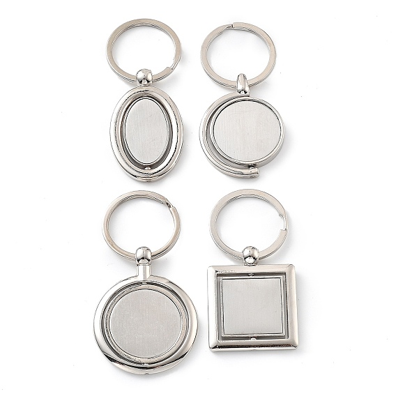 Вращающийся брелок из цинкового сплава с кабошонами, пустые двухсторонние лотки, с железными разрезными брелоками, платина
