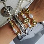 CCB Plastic & Faux Pearl & Plastic Beaded Stretch Bracelet Sets, Adjustable Stackable Bracelets, Flower and Leaf