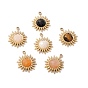 Natural Gemstone Pendants, with Ion Plating(IP) Real 24K Gold Plated 304 Stainless Steel Findings, Faceted, Sun Charm