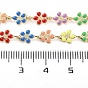 Cadenas de eslabones de latón con flores esmaltadas de colores., con carrete, sin soldar