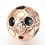 Brass Micro Pave Cubic Zirconia Beads, with Enamel, FootBall/Soccer Ball