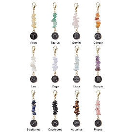 12шт. сплав эмали плоский круглый с 12 созвездиями подвесные украшения, натуральные и синтетические драгоценные камни, застежки-клешни в виде омаров, подвески, украшения