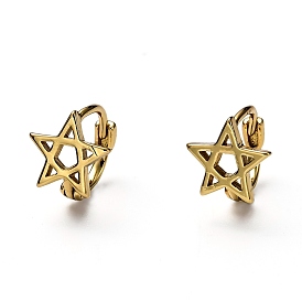 Brass Huggie Hoop Earrings, Ring with Hollow Star