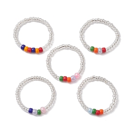 5Pcs Glass Seed Beads Stretch Rings for Women, Rondelle