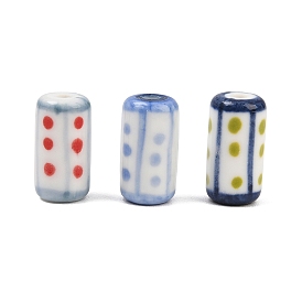 Cuentas de porcelana hechas a mano, pintado a mano, famille porcelana rosa, columna con lunares