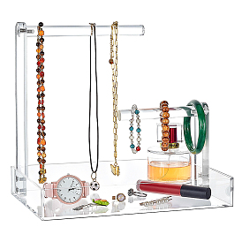 2-Tier Acrylic Jewelry Organizer Display Stands with Rectangle Trays, for Necklaces Bracelets Rings Earrings