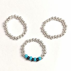 3pcs 3 ensemble d'anneaux extensibles en perles de fer et de verre de style, bagues empilables