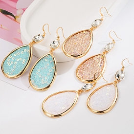 Alloy Dangle Earring, with Glass, Teardrop