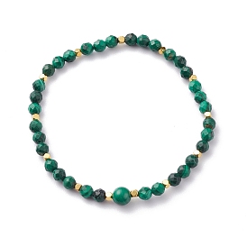 Natural Malachite Beaded Bracelets, with Electroplate Non-magnetic Synthetic Hematite Beads, Faceted Round