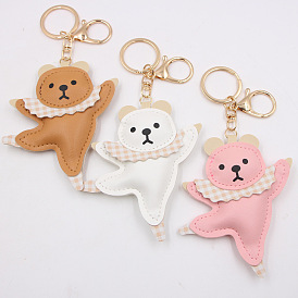 Ballet Dancing Bear Keychain Cute Leather Pendant for Women's Bags and Scarves