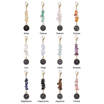 12шт. сплав эмали плоский круглый с 12 созвездиями подвесные украшения, натуральные и синтетические драгоценные камни, застежки-клешни в виде омаров, подвески, украшения