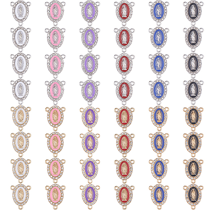 60 Stück 12 Farben Zinklegierung Emaille Religion Oval mit Jungfrau Maria Kronleuchter Komponentenverbindungen, mit Strass-Kristall