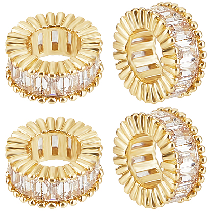 5шт. латунные микро-паве кубические циркониевые европейские бусины, бусины с большим отверстием, долговечный, кольцо, прозрачные