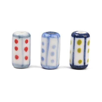 Cuentas de porcelana hechas a mano, pintado a mano, famille porcelana rosa, columna con lunares