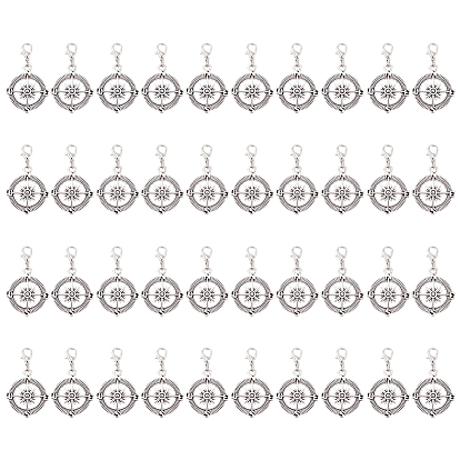 40 шт. подвесные украшения из сплава компаса, Сплав с застежками когтя омара