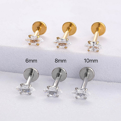 316l Лабретт-гвоздик из нержавеющей стали с прозрачным кубическим цирконием без резьбы, козелок шпилька, плоская серьга сзади