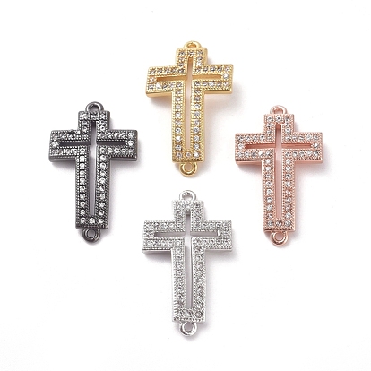 Brass Micro Pave Cubic Zirconia Links Connectors, Cross