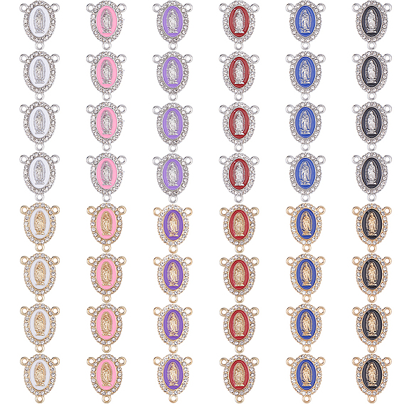60 pièces 12 couleurs alliage de zinc émail religion ovale avec la Vierge Marie composant composant de lustre maillons, avec strass cristal