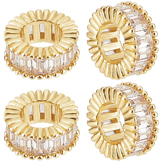 5шт. латунные микро-паве кубические циркониевые европейские бусины, бусины с большим отверстием, долговечный, кольцо, прозрачные