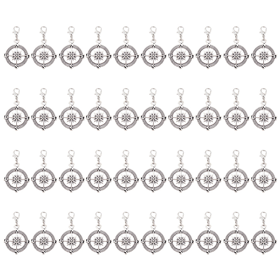 40 шт. подвесные украшения из сплава компаса, Сплав с застежками когтя омара