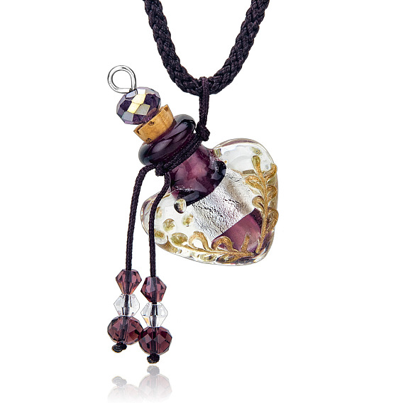 Colliers pendentif bouteille de parfum au chalumeau fait à la main, Colliers en cordon de coton tressé ajustable pour femmes