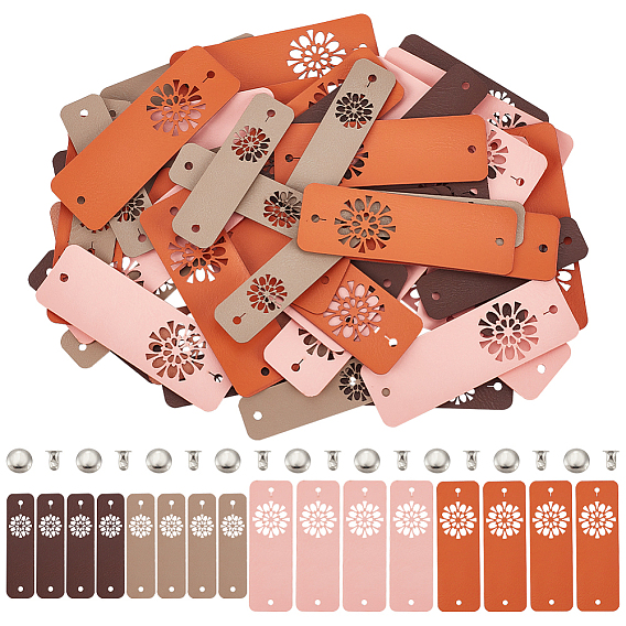 Этикетки из искусственной кожи, бирка с тиснением ручной работы, с отверстиями, для джинсов своими руками, , обуви, аксессуары для шляп, Прямоугольник с цветком