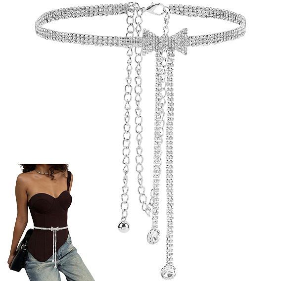 Цепочные ремни с кристаллами и стразами, бантом