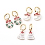 Christmas Theme 304 Stainless Steel Huggie Hoop Earrings, with Alloy Enamel Pendants, Mixed Shapes, Golden